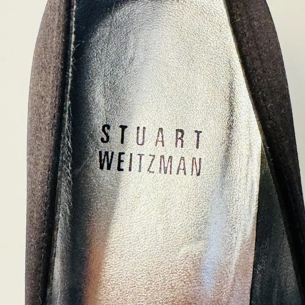 Stuart Weitzman Shoes Women 8.5 Black Satin Gigiritz Peep Toe Ruffle Pump Dress